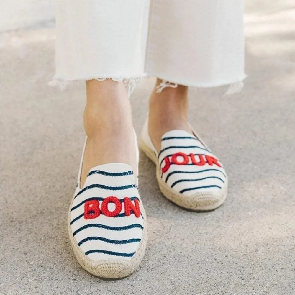 NEW SOLUDOS Bonjour Natural Navy Stripe Espadrilles Size 6
